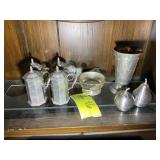 GROUP OF STAINLESS STEEL AND PEWTER ITEMS, SALT N