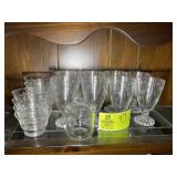 GROUP OF ETCHED GLASS DESERT CUPS AND WATER GLASSE