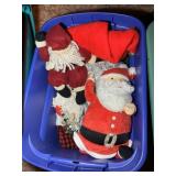 4 TOTES OF ASSORTED CHRISTMAS DECOR, STUFFED SANTA