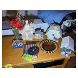 GROUP OF DECORATIVE ITEMS, POST OFFICE MUSIC BOX,
