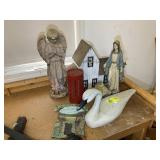 GROUP OF OUTDOOR DECOR, WIND CHIMES, BIRD HOUSES,