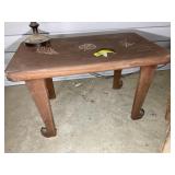 TWO WOODEN TABLES, 30 IN X 18 IN X 17 IN AND 20 IN