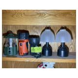 SHELF WITH LANTERNS AND FLASHLIGHTS