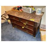 VINTAGE 4 DRAWER CHEST WITH MARBLE TOP, NOT ORIGIN