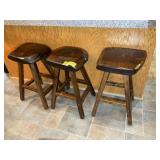 GROUP OF 3 WOODEN BAR STOOLS, 24 IN SEAT HEIGHT