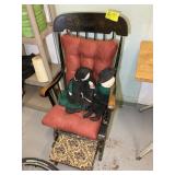 WOODEN ROCKER WITH FOOT STOOL AND DOLLS
