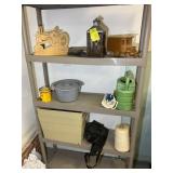 CONTENTS OF SHELF, WOOD TRUCK, LANTERN, BASKETS
