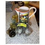 GROUP OF 4 COCA COLA GLASSES, PITCHER AND SMALL VA