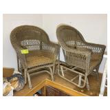 PAIR OF PLASTIC WICKER STYLE GLIDERS WITH SOME DAM