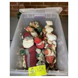 TOTE WITH ASSORTED CHRISTMAS DECOR, SANTA FIGURINE