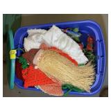 TOTE WITH ASSORTED CHRISTMAS DECOR, ORNAMENTS, TRE