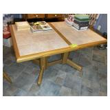 WOODEN TABLE WITH TILE TOP AND 4 DINING CHAIRS, AP