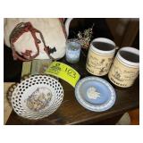 TEA POT WITH CLOTH CARRIER, WEDGEWOOD PLATE, DECOR