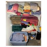 BOTTOM THREE SHELVES OF LINENS, TOWELS, BATH MATS/