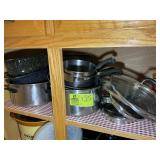 TOP SHELF INCLUDING POTS AND ROASTING PANS