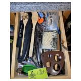 DRAWER OF ASSORTED COOKING UTENSILS. SPOONS, ROLLI