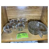 GROUP OF APPLE SHAPED SAUCERS AND TEACUPS, CLEAR G
