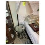 A ROUND SIDE TABLE, 15 IN DIAMETER, 55 IN HEIGHT