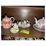 3RD SHELF OF CURIO CABINET INCLUDING MINIATURE TEA