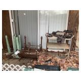 GROUP OF ENAMEL TABLE LEGS AND FIRE DOGS