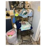 WIRE RACK WITH ASSORTED BLANKETS AND TOWELS, 20 x