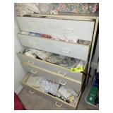 CONTENTS  OF FIVE DRAWER, DRESSER, BLANKETS, DOILI
