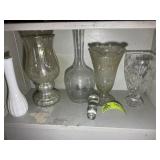 LOWER LEFT SHELF INCLUDING DECORATIVE GLASS VASES
