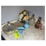 GROUP OF AVON BOTTLES AND GLASS DISHES