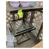 PAIR OF GLASS TOP PATIO TABLES, 22 IN X 24 IN X 20