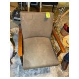 WOODEN LEG AND ARM, UPHOLSTERED SEAT, ARMCHAIR