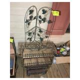 GROUP OF DECORATIVE SHELVES AND WOODEN BENCH