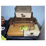 GROUP OF WOODEN BOXES, DRESSER TOP VANITY, ETC
