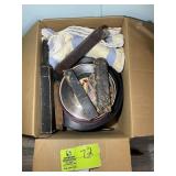 BOX CONTAINING MISC. VICTROLA RECORDS AND SHARPENI