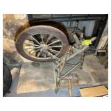 AN ANTIQUE SPINNING WHEEL AND ACCESSORIES, APPROX