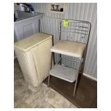 VINTAGE METAL STOOL AND LAUNDRY HAMPER