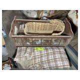 PAIR OF DOLL CRADLES, BROKEN LEG, QUILTING