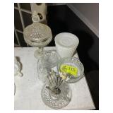 A GROUP OF CLEAR GLASS SERVING DISHES, CANDY DISH,