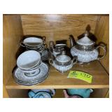 SCHINDLING TEA SET WHITE WITH SILVER COLOR TRIM