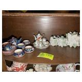 2ND SHELF OF CURIO CABINET INCLUDING MINIATURE TEA