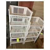 GROUP OF PLASTIC STACKING STORAGE BASKETS