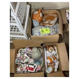 TWO BOXES OF ASSORTED DECORATIVE TEA POTS, ORANGE