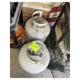 PAIR OF 20 LB PROPANE CYLINDERS ONE EMPTY ONE PART