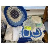 LARGE GROUP OF TABLECLOTHS DOILIES ETC TWO DRAWER