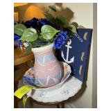 GROUP OF DECORATIVE ITEMS INCLUDING PLASTIC FLORAL