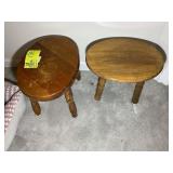 PAIR OF SMALL WOODEN STOOLS 10 INCHES TALL