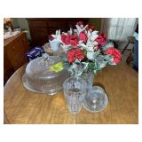 GROUP OF CLEAR GLASS DECORATIVE ITEMS CAKE PLATE C