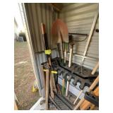 GROUP OF YARD TOOLS PICKAXE POST HOLE DIGGERS SHOV