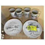 CONTENTS ON TOP OF BUTCHER TABLE COFFEE MUGS AND D