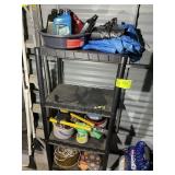 FOUR TIER PLASTIC STORAGE RACK WITH CONTENTS GARDE