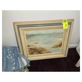 FRAMED COASTAL THEMED PAINT ON BOARD 26IN X 23IN